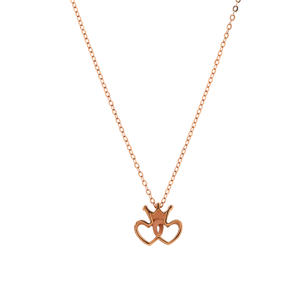 14K Rose Gold Toi et Moi Heart Shape and Crown Pendant Necklace 14K Rose Gold Toi et Moi Heart Shape and Crown Pendant Necklace