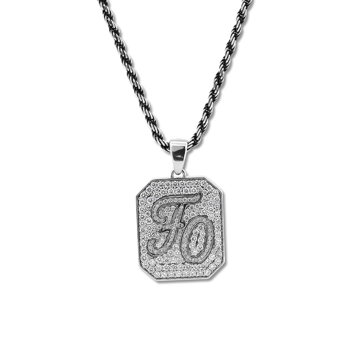 14K White Gold Palm Pendant Necklace with Round Lab Diamond Pave 14K White Gold Palm Pendant Necklace with Round Lab Diamond Pave