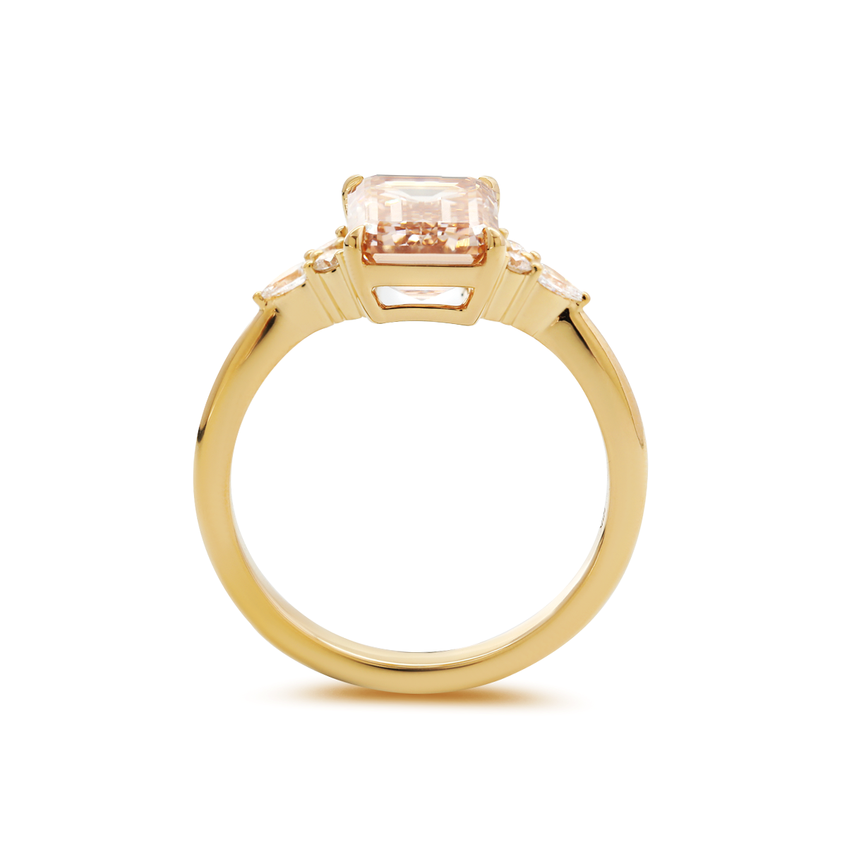 18K Yellow Gold 3.5ct Emerald Cut Brown Lab Diamond Foral Side-stone Ring with Tapered Band 18K Yellow Gold 3.5ct Emerald Cut Brown Lab Diamond Foral Side-stone Ring with Tapered Band