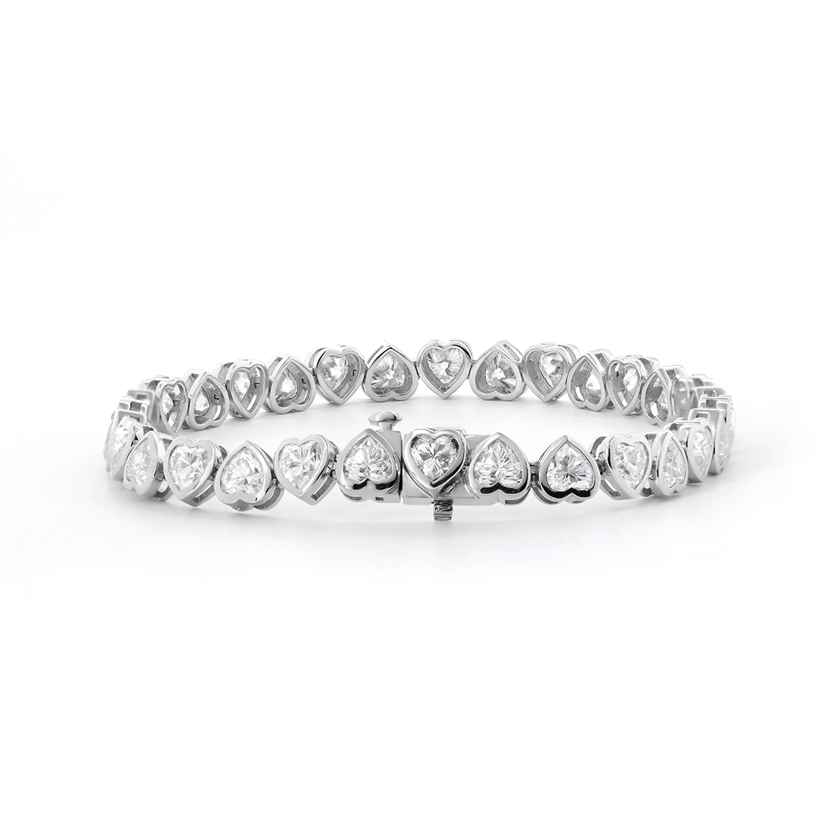 18K White Gold Heart Shape Lab Diamond Bezel Tennis Bracelet 18K White Gold Heart Shape Lab Diamond Bezel Tennis Bracelet