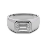 14K White Gold 3ct Emerald Cut Lab Diamond Bezel Men's Ring in Tapered Band Design 14K White Gold 3ct Emerald Cut Lab Diamond Bezel Men's Ring in Tapered Band Design