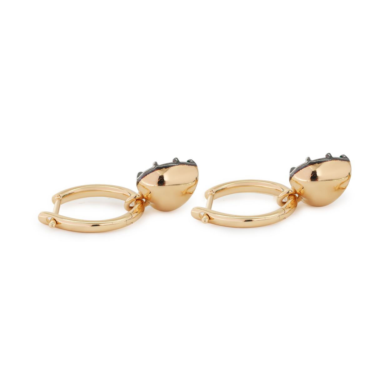14K Yellow Gold Heart Cut Colombian Lab Emerald Bezel Setting Hoop Earrings with Black Rhodium Plated 14K Yellow Gold Heart Cut Colombian Lab Emerald Bezel Setting Hoop Earrings with Black Rhodium Plated