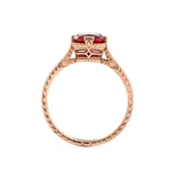 14K Rose Gold 1ct Elongated Cushion Pigeon Blood Lab Ruby Half Bezel Solitaire Ring 14K Rose Gold 1ct Elongated Cushion Pigeon Blood Lab Ruby Half Bezel Solitaire Ring