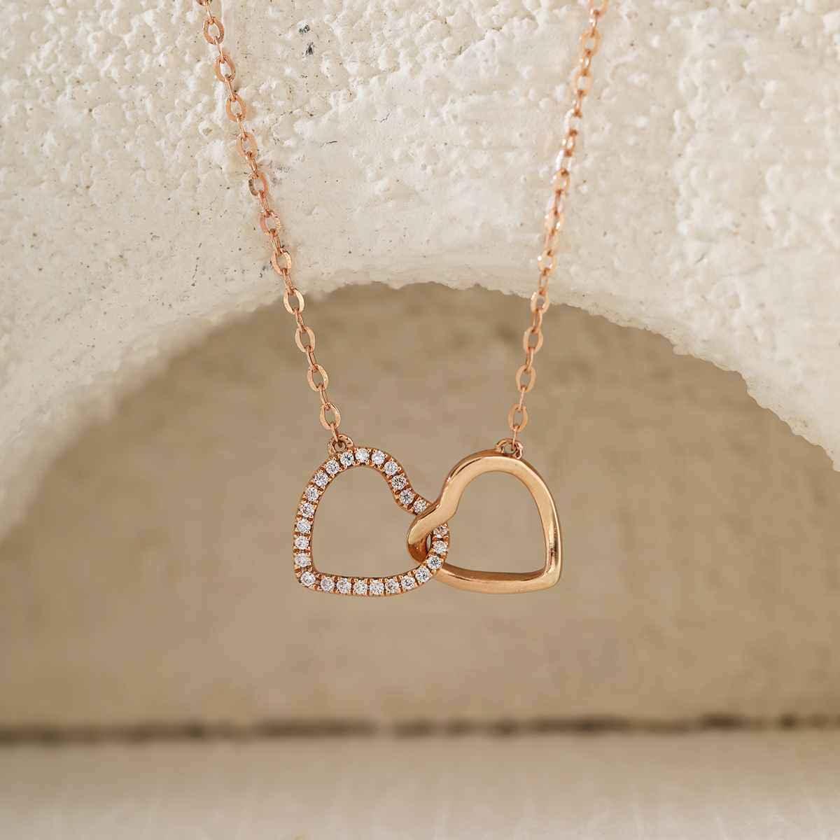 14K Rose Gold Toi et Moi Heart Shape Pendant Necklace with Round Lab Dimaond Pave 14K Rose Gold Toi et Moi Heart Shape Pendant Necklace with Round Lab Dimaond Pave
