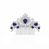 14K White Gold Pear Lab Sapphire and Round Lab Diamond Floral Crown Vintage Bridal Comb 14K White Gold Pear Lab Sapphire and Round Lab Diamond Floral Crown Vintage Bridal Comb