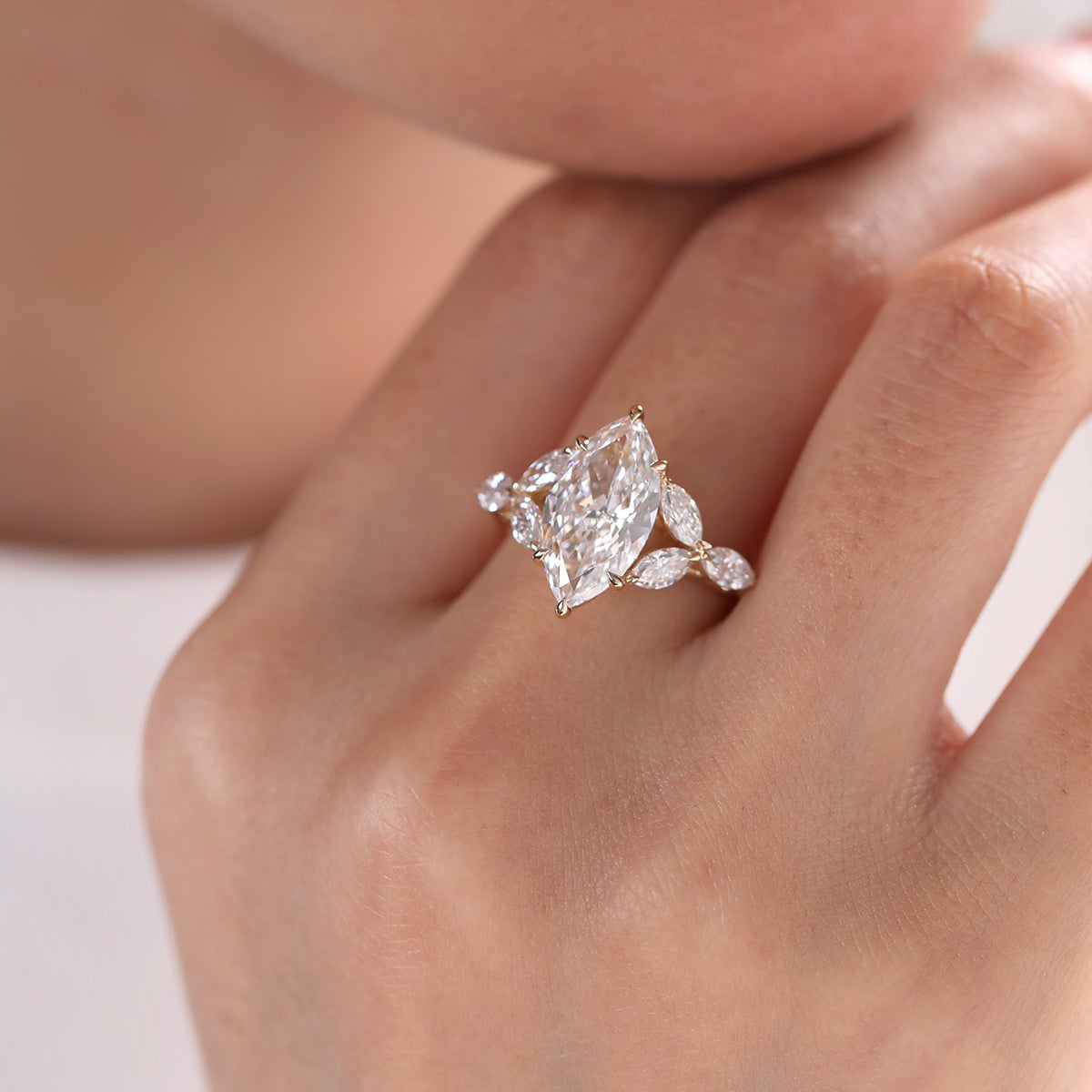 14K Yellow Gold 3ct Marquise Lab Diamond Ring – Art Nouveau Nature-Inspired Design 14K Yellow Gold 3ct Marquise Lab Diamond Ring – Art Nouveau Nature-Inspired Design