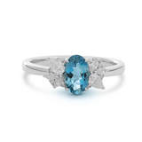 14K White Gold Oval Natural Aquamarine Ring with Moissanite Side Stones 14K White Gold Oval Natural Aquamarine Ring with Moissanite Side Stones