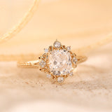 14K Yellow Gold 2.5ct Elongated Cushion Cut Lab Diamond Victoran-Style Ring with Floral Motifs 14K Yellow Gold 2.5ct Elongated Cushion Cut Lab Diamond Victoran-Style Ring with Floral Motifs