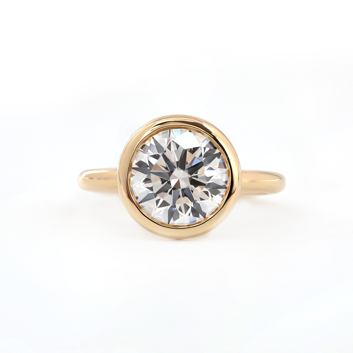 14K Yellow Gold Round Lab Diamond Bezel Crowm Basket Solitaire Ring 14K Yellow Gold Round Lab Diamond Bezel Crowm Basket Solitaire Ring