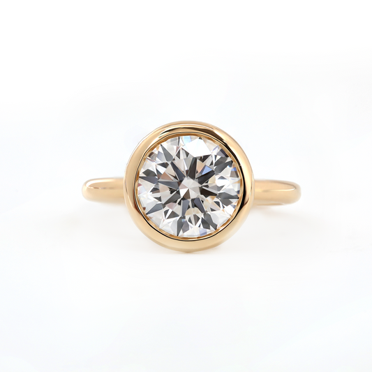 14K Yellow Gold Round Lab Diamond Bezel Crowm Basket Solitaire Ring