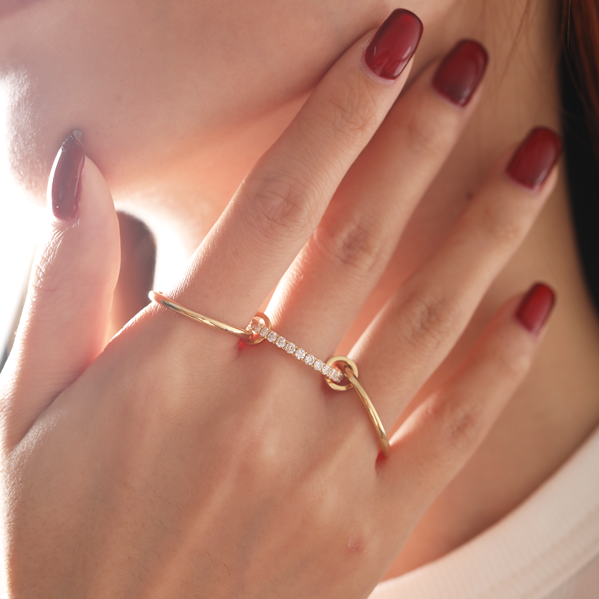 18K Yellow Gold Triple Link Stacking Ring with Round Lab Diamond Pave 18K Yellow Gold Triple Link Stacking Ring with Round Lab Diamond Pave