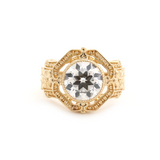 14K Yellow Gold 3ct Old European Cut Lab Diamond Millegrain Bezel Vintage Engraved Ring - Art Deco Style 14K Yellow Gold 3ct Old European Cut Lab Diamond Millegrain Bezel Vintage Engraved Ring - Art Deco Style