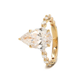 14K Yellow Gold 3ct Pear Cut Lab Diamond 5 Claw Prongs Floral Basket Engagement Ring with Marquise Cut and Round Cut Diamond Side-stones 14K Yellow Gold 3ct Pear Cut Lab Diamond 5 Claw Prongs Floral Basket Engagement Ring with Marquise Cut and Round Cut Diamond Side-stones