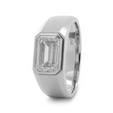 14K White Gold 3ct Emerald Cut Lab Diamond Bezel Men's Ring in Tapered Band Design 14K White Gold 3ct Emerald Cut Lab Diamond Bezel Men's Ring in Tapered Band Design