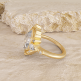 14K Yellow Gold 2ct Elongated Hexagonal Cut Lab Diamond Victoran-Style Bezel Ring with Floral Motifs 14K Yellow Gold 2ct Elongated Hexagonal Cut Lab Diamond Victoran-Style Bezel Ring with Floral Motifs