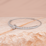 14K White Gold Round Lab Diamond Adjustable Chain Bracelet with A Millegrain Bezel 6mm Center Stone 14K White Gold Round Lab Diamond Adjustable Chain Bracelet with A Millegrain Bezel 6mm Center Stone