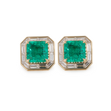 14K Yellow Gold 4.5 ct tw Asshcer Cut Colombian Lab Emerald Halo Stud Earrings 14K Yellow Gold 4.5 ct tw Asshcer Cut Colombian Lab Emerald Halo Stud Earrings