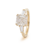 14K Yellow Gold 3.5ct Asscher Cut Lab diamond Double Claw Prongs Three-stone Ring with Two Tapered Baguette Cut 14K Yellow Gold 3.5ct Asscher Cut Lab diamond Double Claw Prongs Three-stone Ring with Two Tapered Baguette Cut