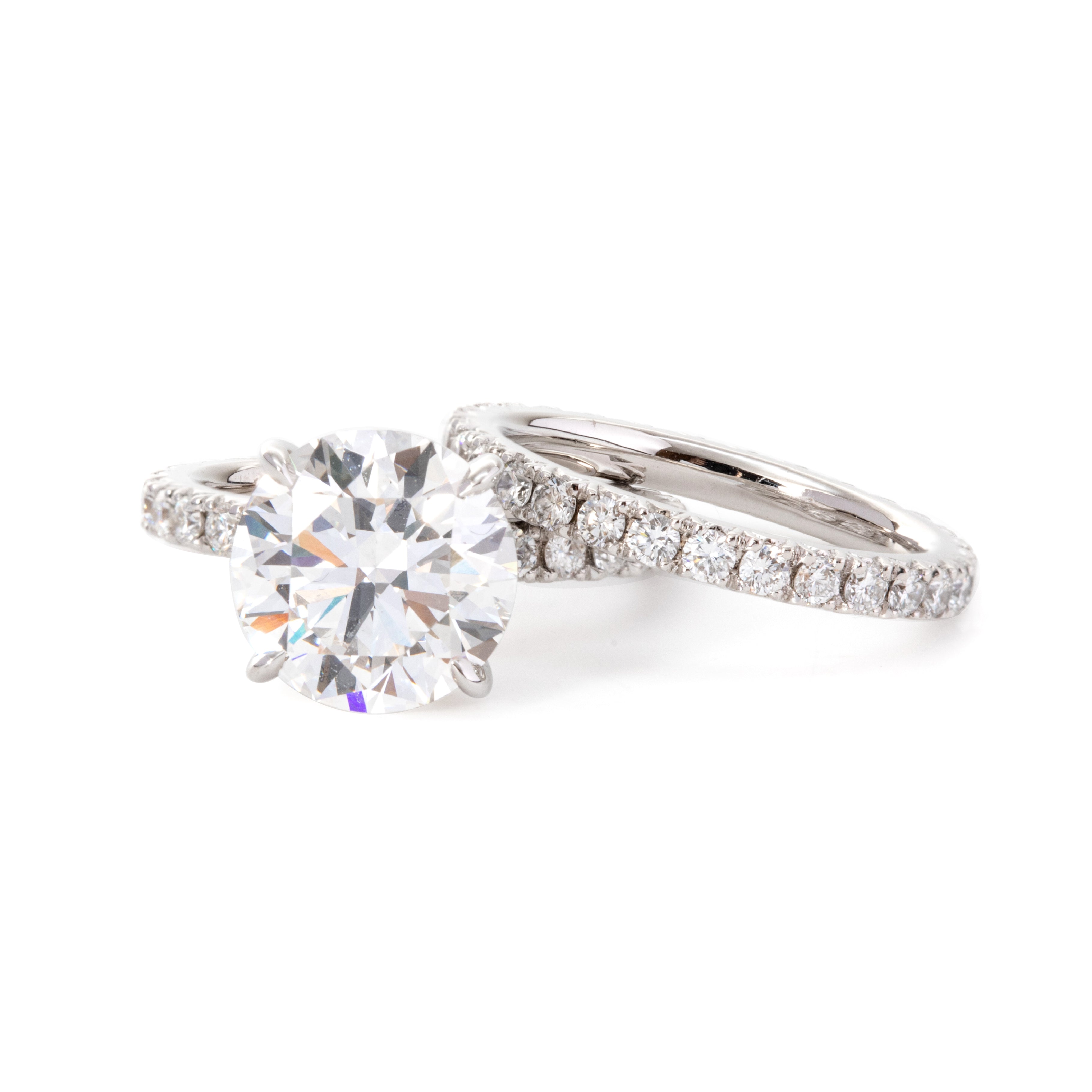 14K White Gold 3ct Round Brilliant Cut Lab Diamond Hidden Halo Bridal Set Rings 14K White Gold 3ct Round Brilliant Cut Lab Diamond Hidden Halo Bridal Set Rings
