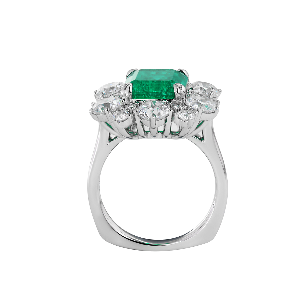 18K White Gold 3ct Colombian Lab Emerald Double Claw Prongs Halo Engagement Ring 18K White Gold 3ct Colombian Lab Emerald Double Claw Prongs Halo Engagement Ring