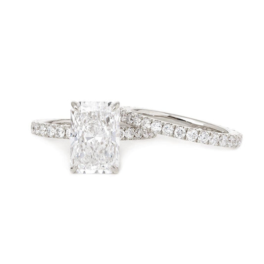 14K Yellow Gold 3ct Radiant Cut Lab Diamond 4 Prongs Basket Setting Bridal Set Rings Platinum