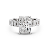 Platinum 4ct Radiant Cut Lab Diamond 4 Calw Prong Basket Ring with Round Lab Diamond Hiddden-Halo and Emerald Cut Lab Diamond Pave Platinum 4ct Radiant Cut Lab Diamond 4 Calw Prong Basket Ring with Round Lab Diamond Hiddden-Halo and Emerald Cut Lab Diamond Pave