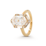 14K Yellow Gold 2.5ct Duchess Cut Elongated Hexagonal Lab Diamond Ring with Baguette Cut and Round Diamond Halo 14K Yellow Gold 2.5ct Duchess Cut Elongated Hexagonal Lab Diamond Ring with Baguette Cut and Round Diamond Halo