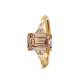 18K Yellow Gold 3.5ct Emerald Cut Brown Lab Diamond Foral Side-stone Ring with Tapered Band 18K Yellow Gold 3.5ct Emerald Cut Brown Lab Diamond Foral Side-stone Ring with Tapered Band