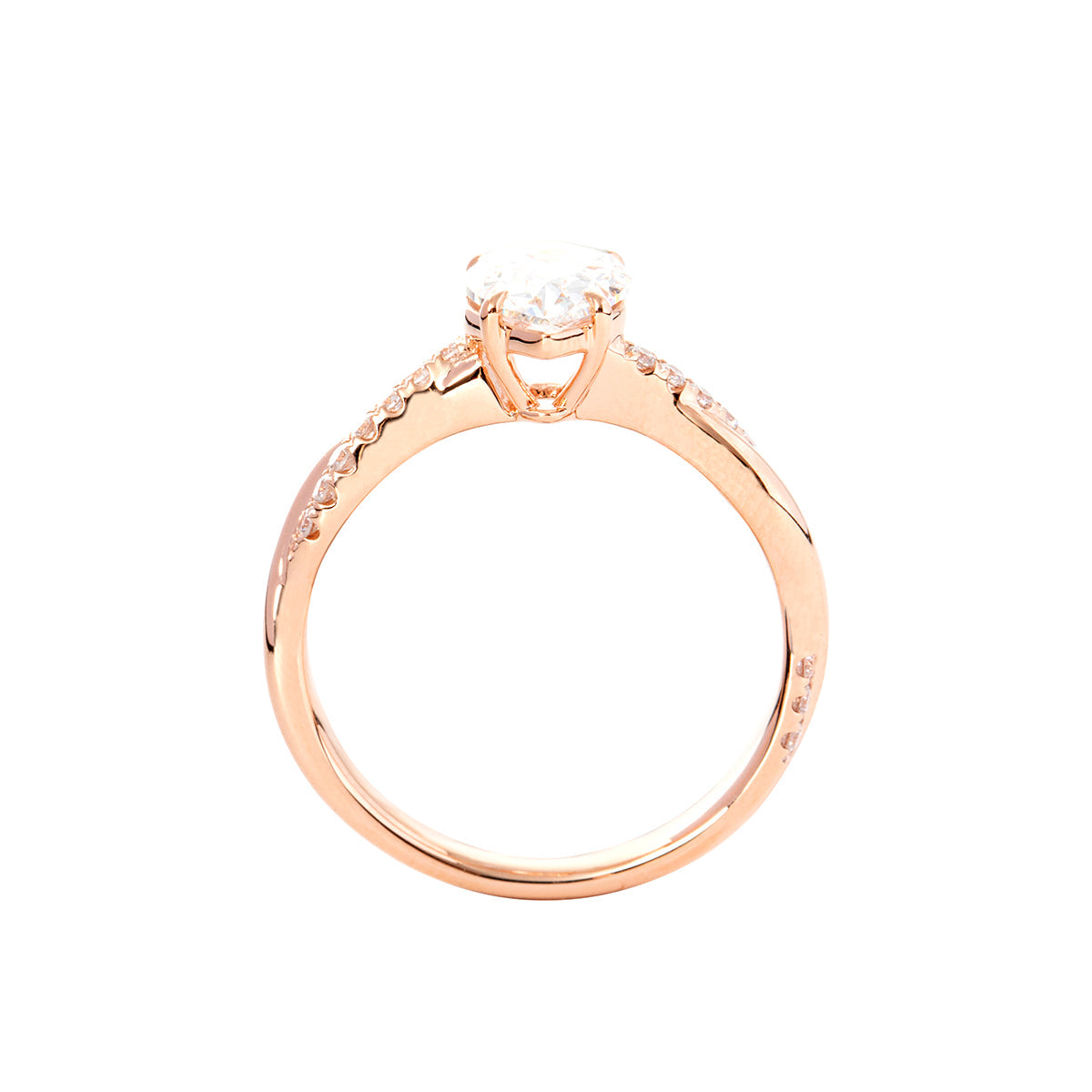 14K Rose Gold 1.5ct Pear Cut Lab Diamond Twist Pave Ring 14K Rose Gold 1.5ct Pear Cut Lab Diamond Twist Pave Ring