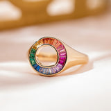 14K Yellow Gold Baguette Cut Rainbow Color Lab Sapphire Channel Setting Sphere Ring 14K Yellow Gold Baguette Cut Rainbow Color Lab Sapphire Channel Setting Sphere Ring