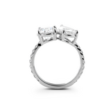 14K White Gold Round and Pear Lab Diamond Toi et Moi Ring with Pave Design 14K White Gold Round and Pear Lab Diamond Toi et Moi Ring with Pave Design