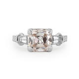 14K White Gold 3ct Old Mine Cut Lab Diamond Art Deco Style Vintage Engraved Three-stone Ring with Tapered Baguette Cut Side Stones 14K White Gold 3ct Old Mine Cut Lab Diamond Art Deco Style Vintage Engraved Three-stone Ring with Tapered Baguette Cut Side Stones