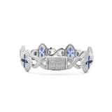 14K White Gold Round Lab Diamond Bracelet with Pear Lab Sapphire – Art Nouveau Nature-Inspired  Eternal Fleur Blue Design 14K White Gold Round Lab Diamond Bracelet with Pear Lab Sapphire – Art Nouveau Nature-Inspired  Eternal Fleur Blue Design