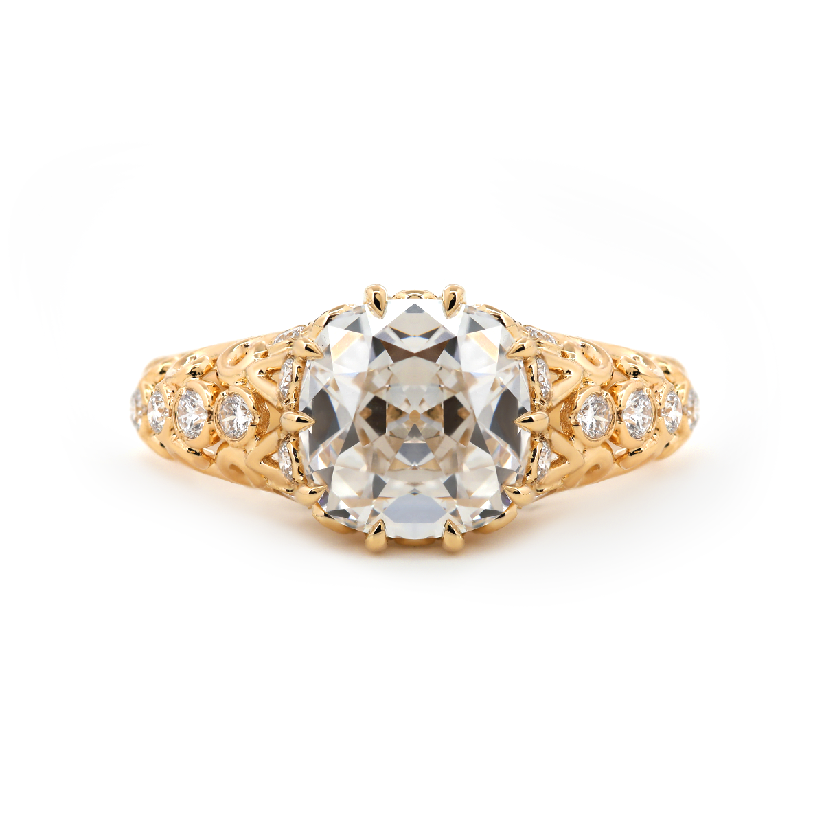 14K Yellow Gold 3.5ct Elongated Lab Diamond Antique-inspired Ring 14K Yellow Gold 3.5ct Elongated Lab Diamond Antique-inspired Ring