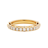 18K Yellow Gold Round Cut Lab Diamond Millegrain and Foral Design Eternity Ring 18K Yellow Gold Round Cut Lab Diamond Millegrain and Foral Design Eternity Ring