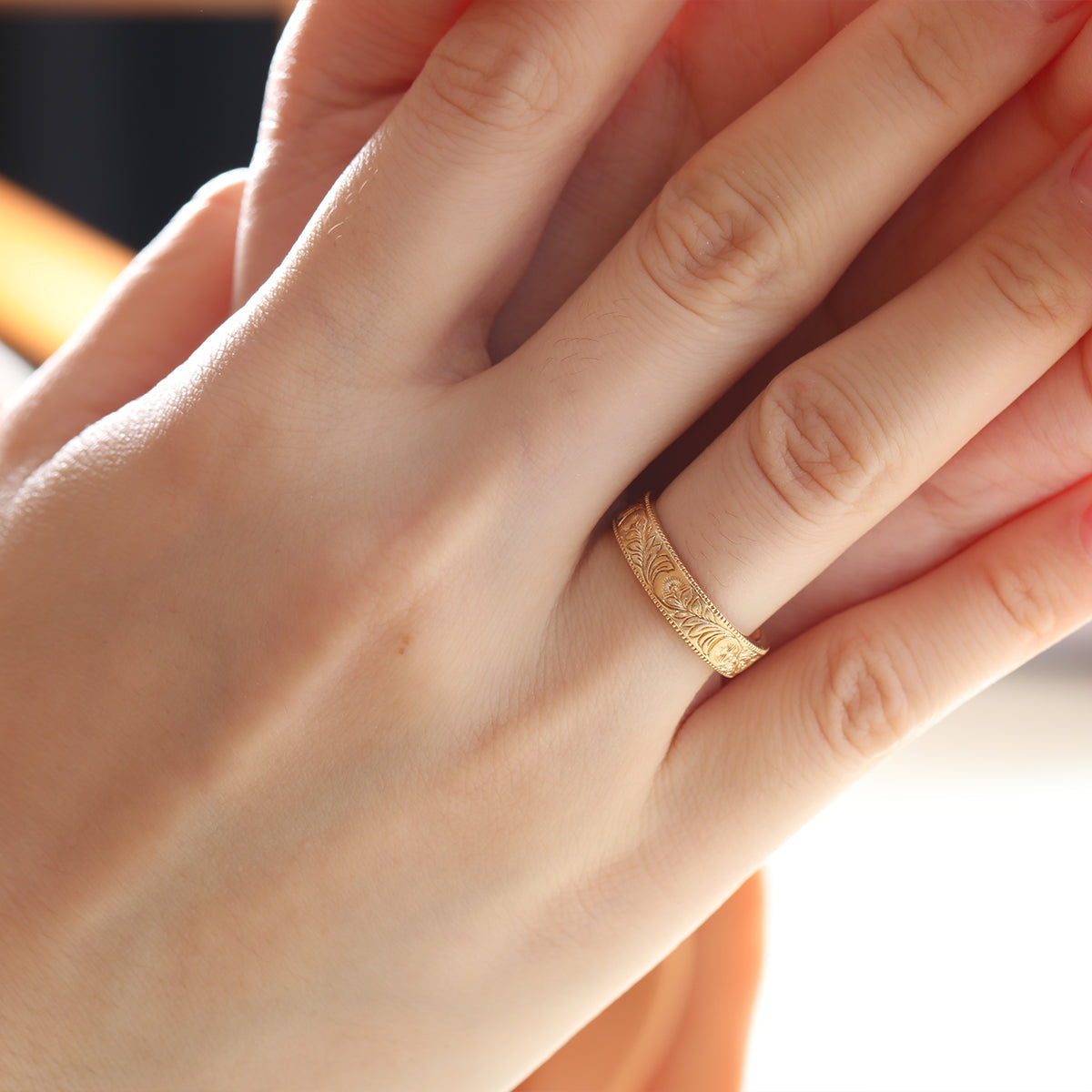14K Yellow Gold Wedding Ring – Art Nouveau Nature-Inspired Design 14K Yellow Gold Wedding Ring – Art Nouveau Nature-Inspired Design