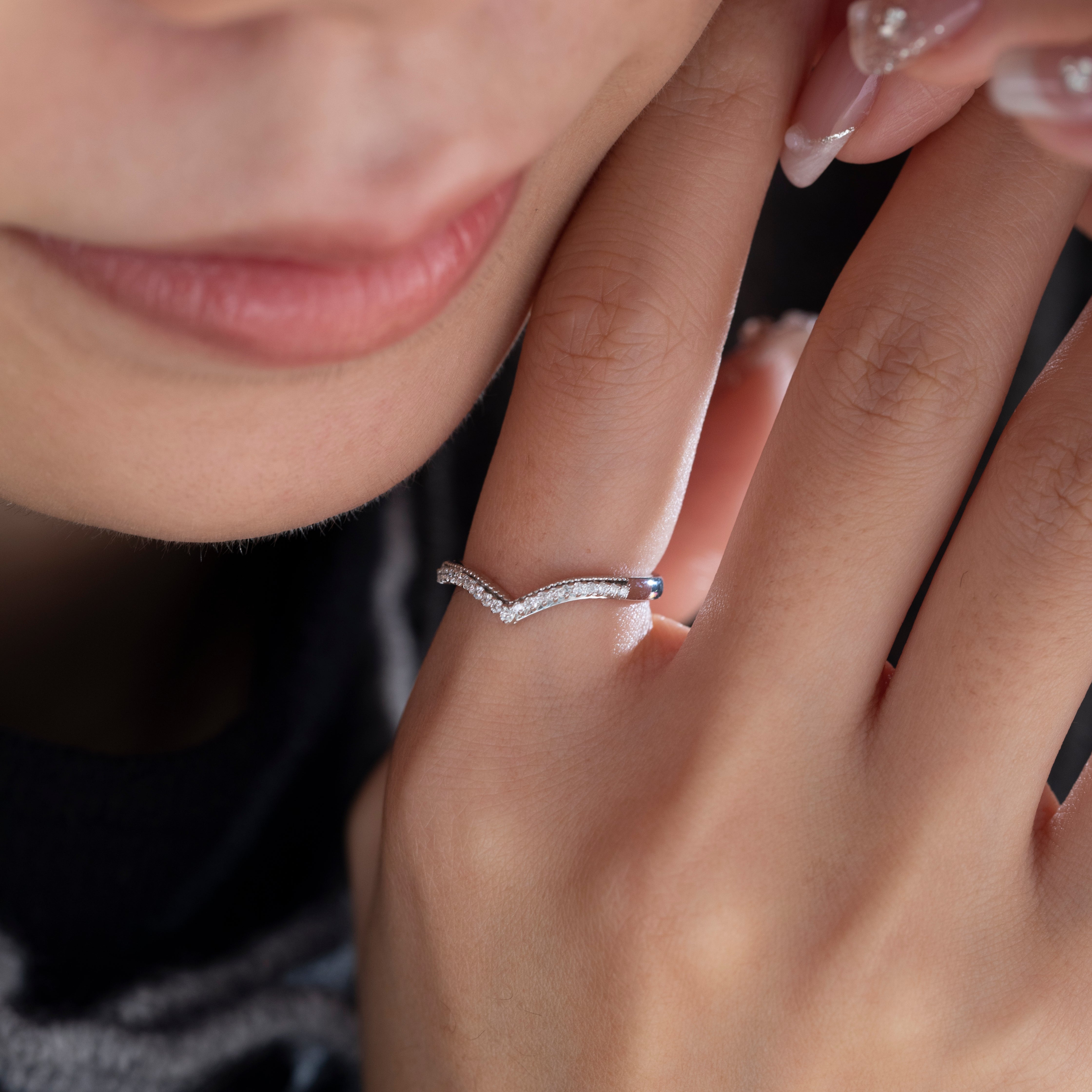 14K White Gold Round Lab Diamond V-shape Millegrain Wedding Ring 14K White Gold Round Lab Diamond V-shape Millegrain Wedding Ring