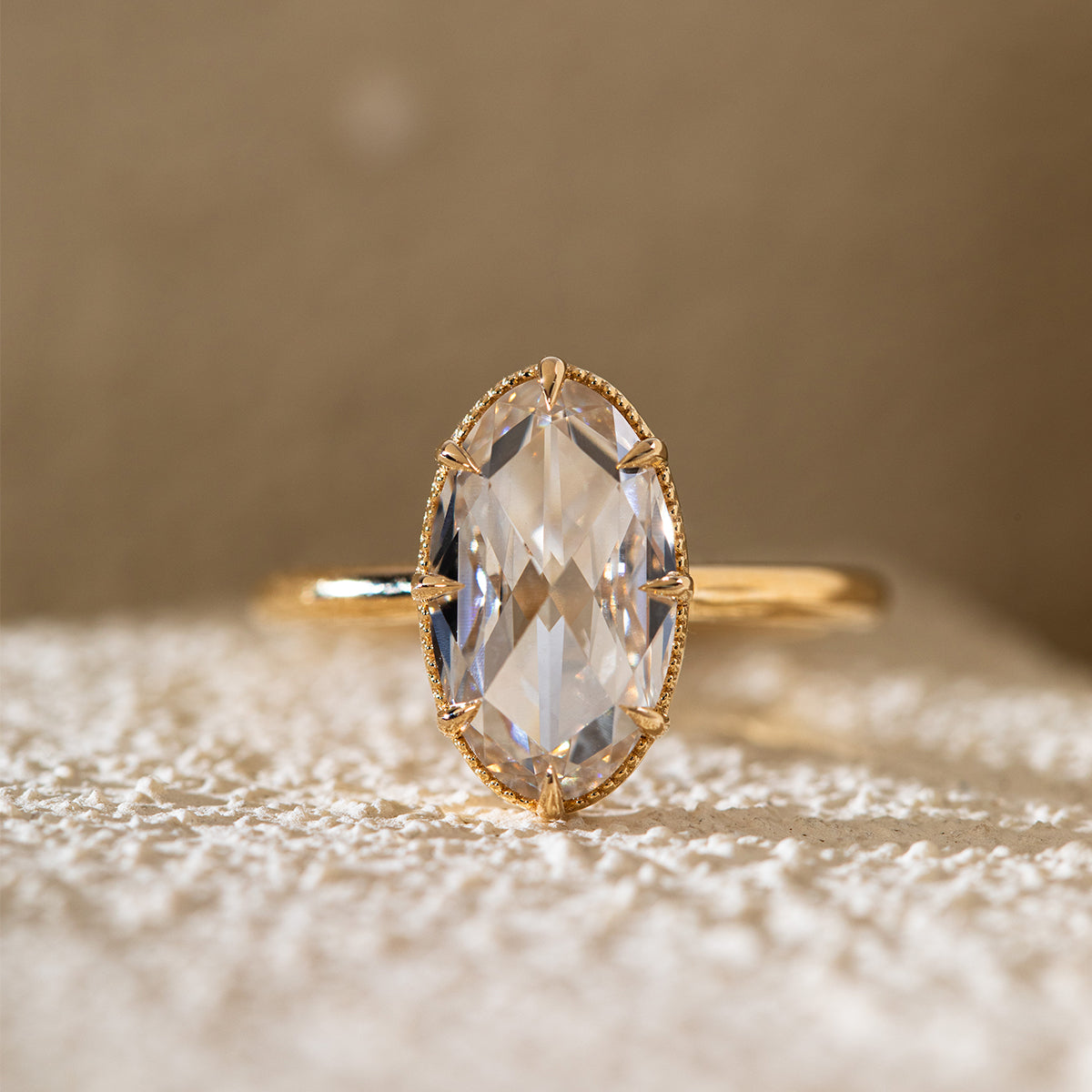 14K Yellow Gold Oval Rose Cut Lab Diamond Millegrain Solitaire Ring 14K Yellow Gold Oval Rose Cut Lab Diamond Millegrain Solitaire Ring