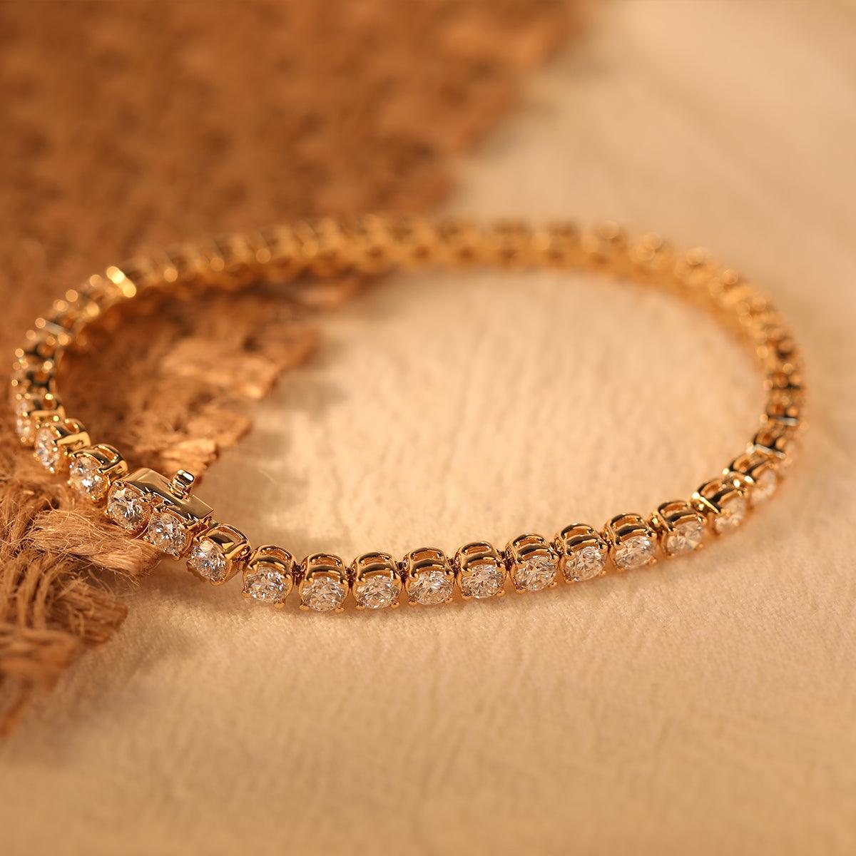 18K Yellow Gold Round Brilliant Cut Lab Diamond 4 Prong Basket Tennis Bracelet 18K Yellow Gold Round Brilliant Cut Lab Diamond 4 Prong Basket Tennis Bracelet
