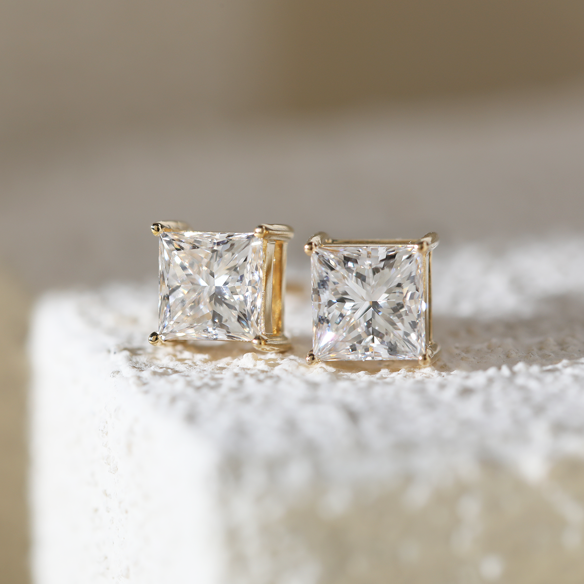 18K Yellow Gold Princes Cut Lab diamond Stud Earrings 18K Yellow Gold Princes Cut Lab diamond Stud Earrings