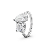 14K White Gold Round and Pear Lab Diamond Toi et Moi Ring with Pave Design 14K White Gold Round and Pear Lab Diamond Toi et Moi Ring with Pave Design