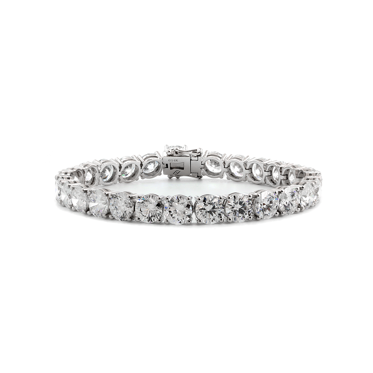14K White Gold 6mm Round Brilliant Cut Lab Diamond 4 Round Prong Basket Tennis Bracelet 14K White Gold 6mm Round Brilliant Cut Lab Diamond 4 Round Prong Basket Tennis Bracelet