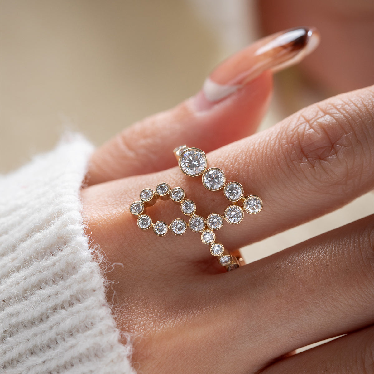 14K Yellow Gold Round Diamond Bezel Ring in J initial-inspired Design 14K Yellow Gold Round Diamond Bezel Ring in J initial-inspired Design