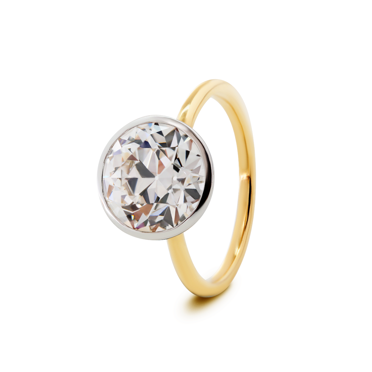 14K Yellow and White Gold 3.5ct Old European Cut Lab Diamond Bezel Engagement Ring with A Round Lab Diamond Double Row Pave Half Eternity Wedding Band - Bridal Ring Set Design 14K Yellow and White Gold 3.5ct Old European Cut Lab Diamond Bezel Engagement Ring with A Round Lab Diamond Double Row Pave Half Eternity Wedding Band - Bridal Ring Set Design
