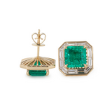 14K Yellow Gold 4.5 ct tw Asshcer Cut Colombian Lab Emerald Halo Stud Earrings 14K Yellow Gold 4.5 ct tw Asshcer Cut Colombian Lab Emerald Halo Stud Earrings