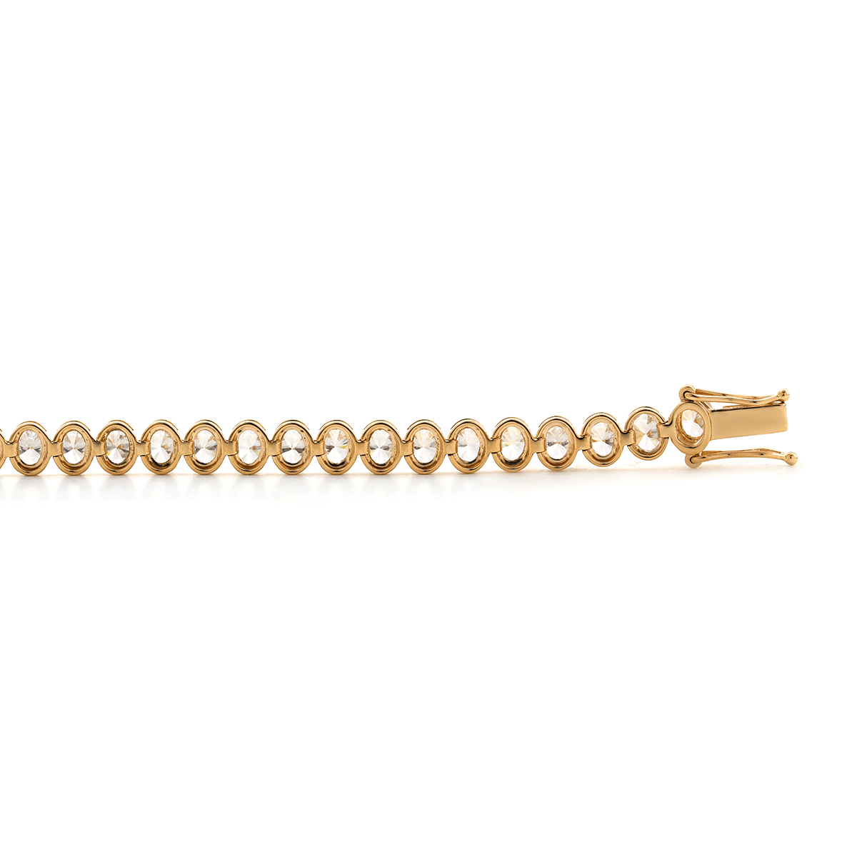 18K Yellow Gold Oval Cut Lab Diamond Bezel Tennis Bracelet 18K Yellow Gold Oval Cut Lab Diamond Bezel Tennis Bracelet