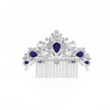 14K White Gold Pear Lab Sapphire and Round Lab Diamond Floral Crown Vintage Bridal Comb 14K White Gold Pear Lab Sapphire and Round Lab Diamond Floral Crown Vintage Bridal Comb