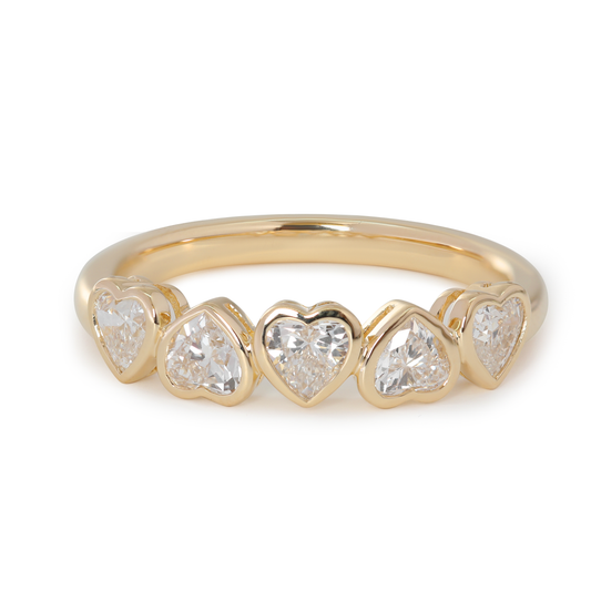 14K Yellow Gold Heart Shaped Lab Diamond Bezel Half Eternity Ring Everyday Essential
