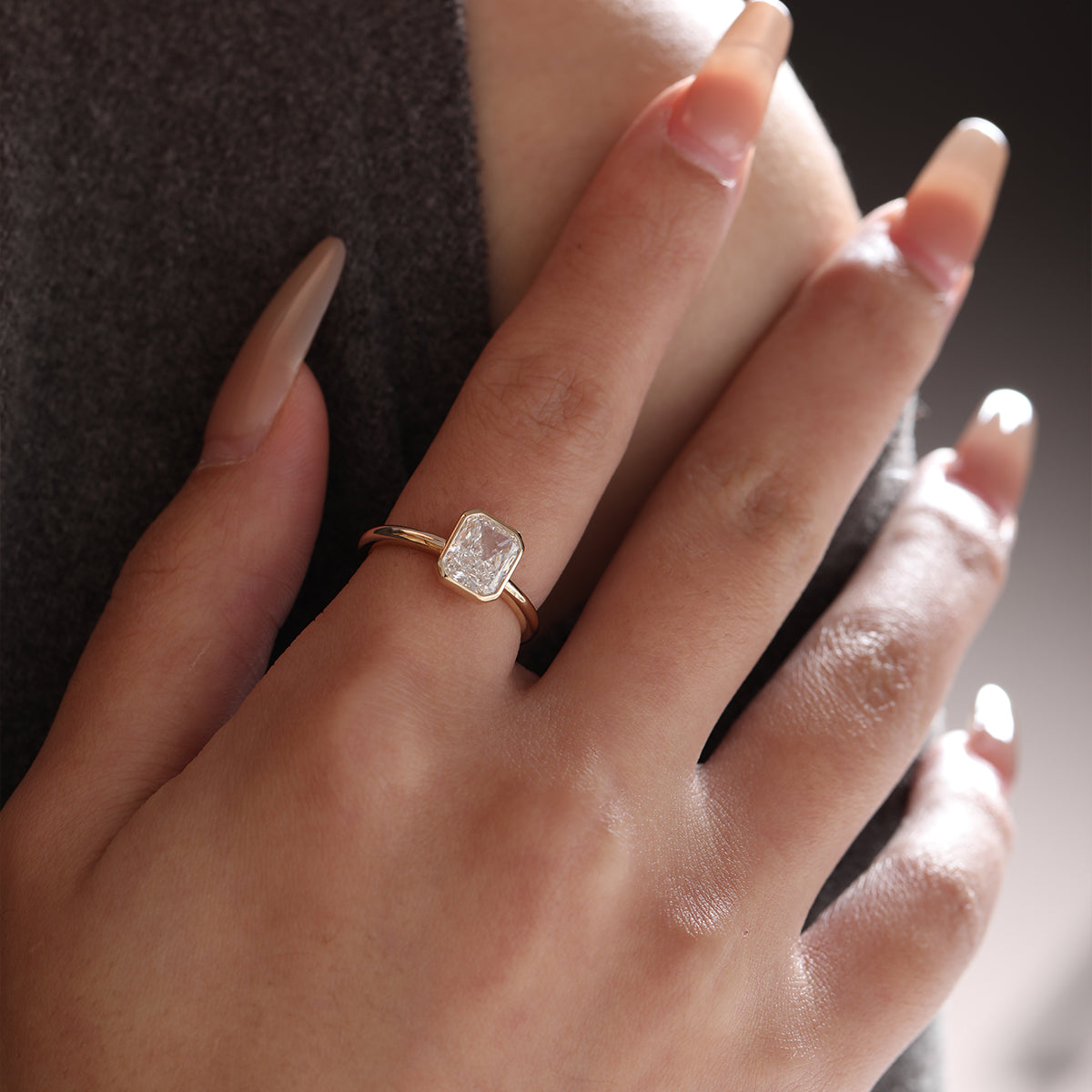 14K Yellow Gold 1.5ct Radiant Cut Lab Diamond Bezel Setting Solitaire Ring 14K Yellow Gold 1.5ct Radiant Cut Lab Diamond Bezel Setting Solitaire Ring