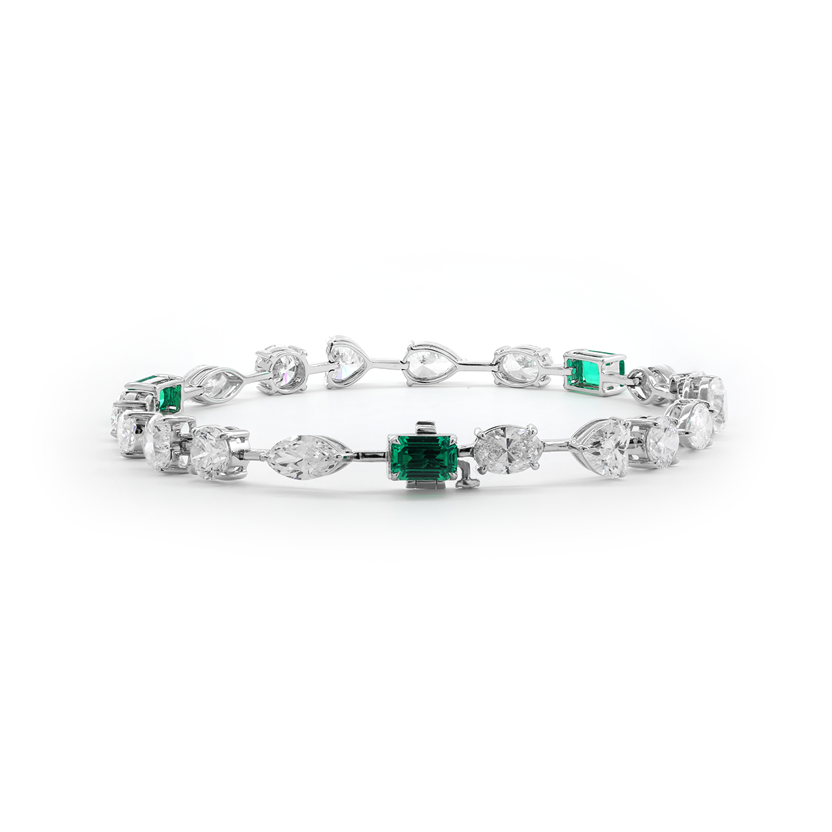 14K White Gold 10 ct tw 6 Shapes Lab Diamond & Lab Emerald Tennis Bracelet 14K White Gold 10 ct tw 6 Shapes Lab Diamond & Lab Emerald Tennis Bracelet